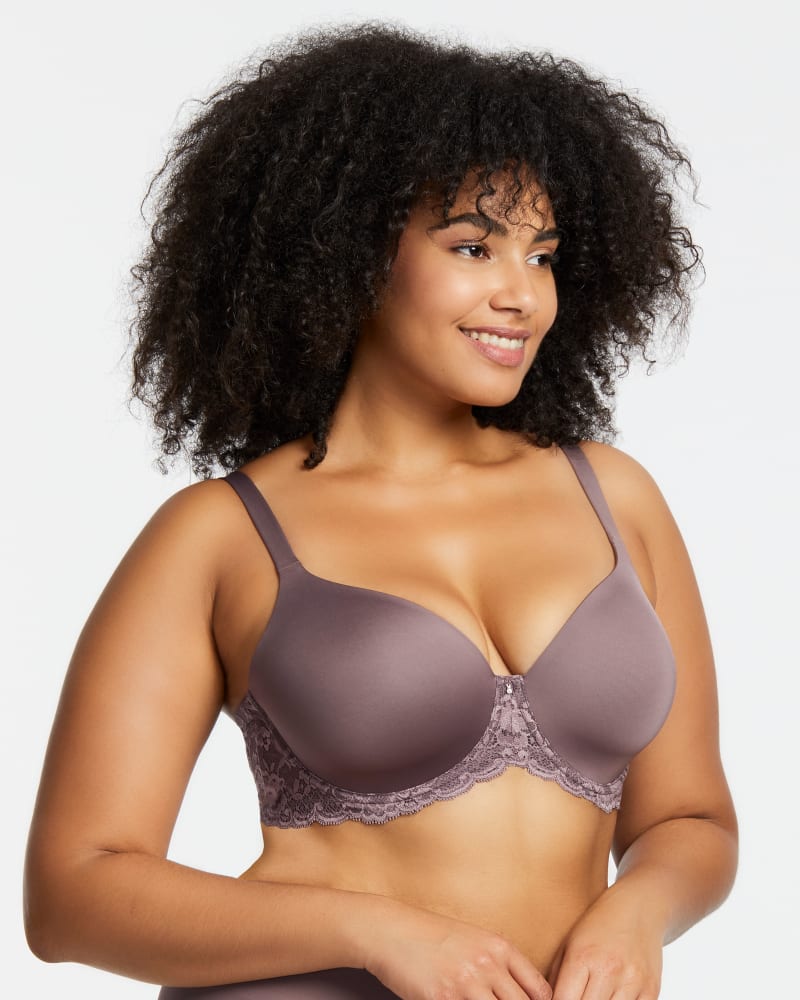 Front of a model wearing a size 32C Pure Full Coverage Cup Bra in Almond Spice by Montelle. | dia_product_style_image_id:184873